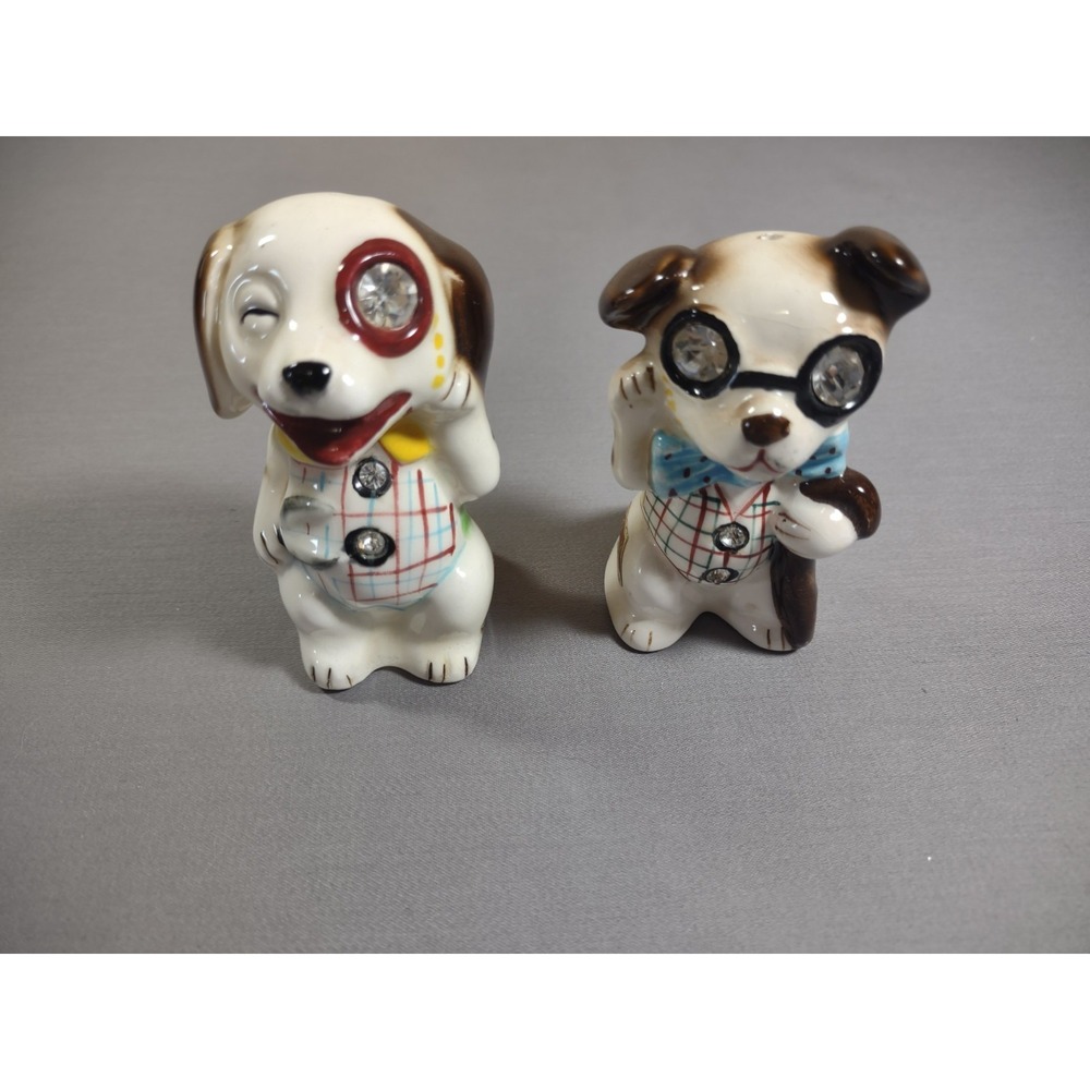 Vtg Lefton Japan Ceramic Hand Painted Dog Salt & Pepper Shakers 30404